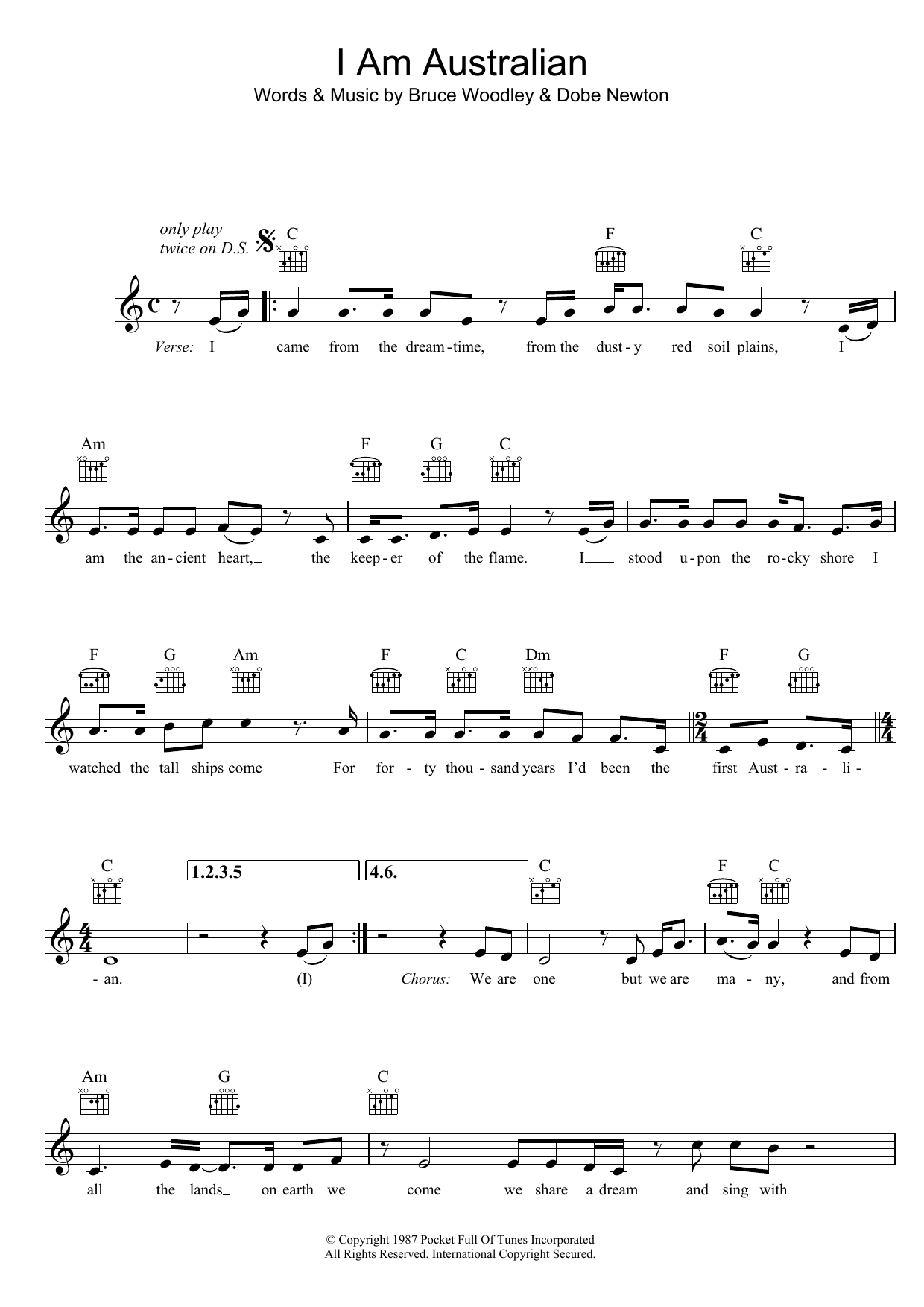 Learn to play The Seekers I Am Australian sheet music for Melody Line, Lyrics & Chords in minutes. The Seekers I Am Australian sheet music preview music notes and score for Melody Line, Lyrics & Chords including 2 page(s)