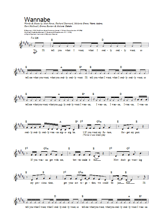 Learn to play The Spice Girls Wannabe sheet music for Beginner Piano in minutes. The Spice Girls Wannabe sheet music preview music notes and score for Beginner Piano including 2 page(s)