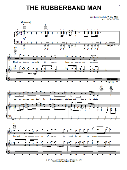 Learn to play The Spinners Rubberband Man sheet music for Piano, Vocal & Guitar (Right-Hand Melody) in minutes. The Spinners Rubberband Man sheet music preview music notes and score for Piano, Vocal & Guitar (Right-Hand Melody) including 4 page(s)