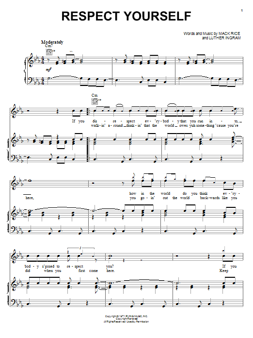 Learn to play The Staple Singers Respect Yourself sheet music for Piano & Vocal in minutes. The Staple Singers Respect Yourself sheet music preview music notes and score for Piano & Vocal including 10 page(s)