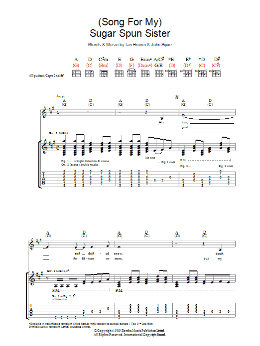 The Stone Roses (Song For My) Sugar Spun Sister sheet music preview music notes and score for Guitar Tab including 7 page(s)