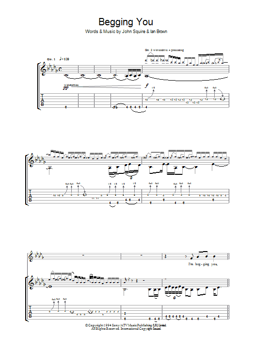 The Stone Roses Begging You sheet music preview music notes and score for Guitar Tab including 12 page(s)