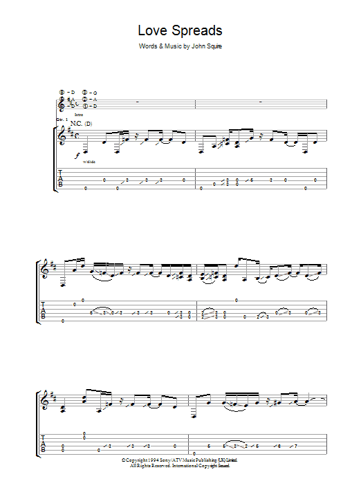 The Stone Roses Love Spreads sheet music preview music notes and score for Guitar Tab including 9 page(s)