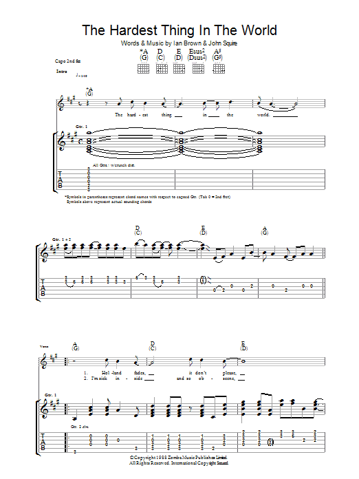 The Stone Roses The Hardest Thing In The World sheet music preview music notes and score for Guitar Tab including 8 page(s)