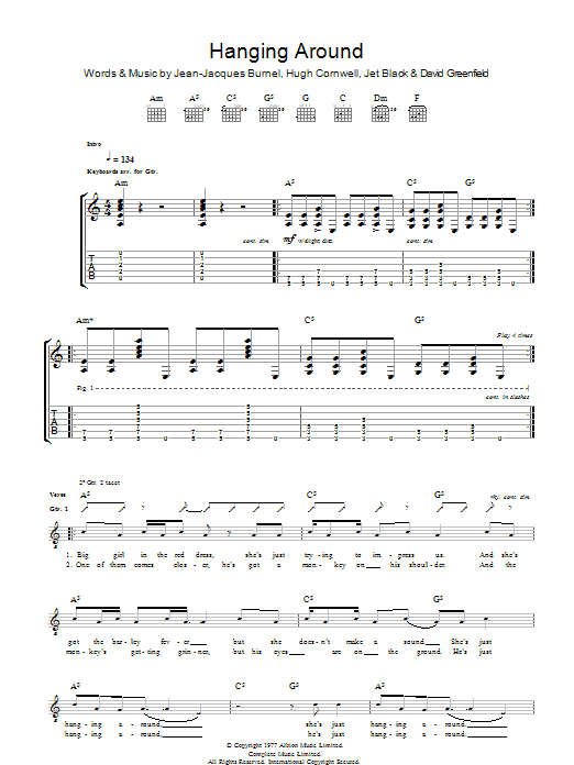 Learn to play The Stranglers Hanging Around sheet music for Guitar Tab in minutes. The Stranglers Hanging Around sheet music preview music notes and score for Guitar Tab including 5 page(s)