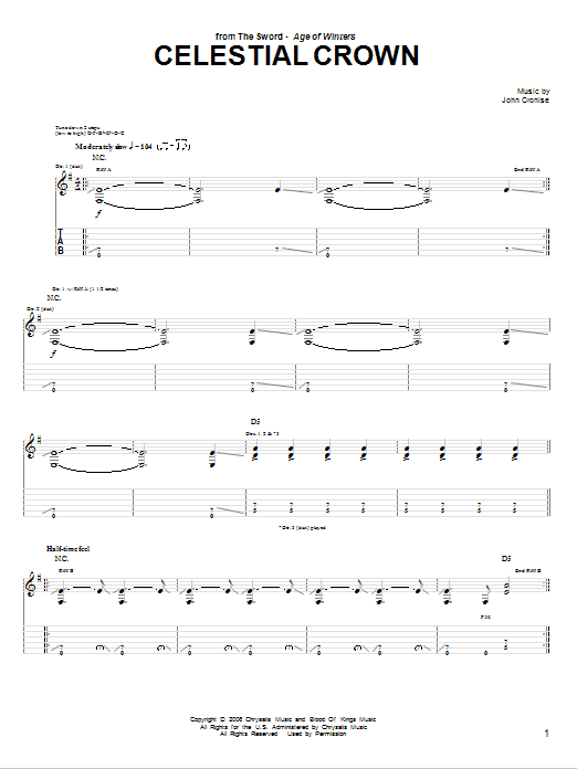 The Sword Celestial Crown sheet music preview music notes and score for Guitar Tab including 3 page(s)