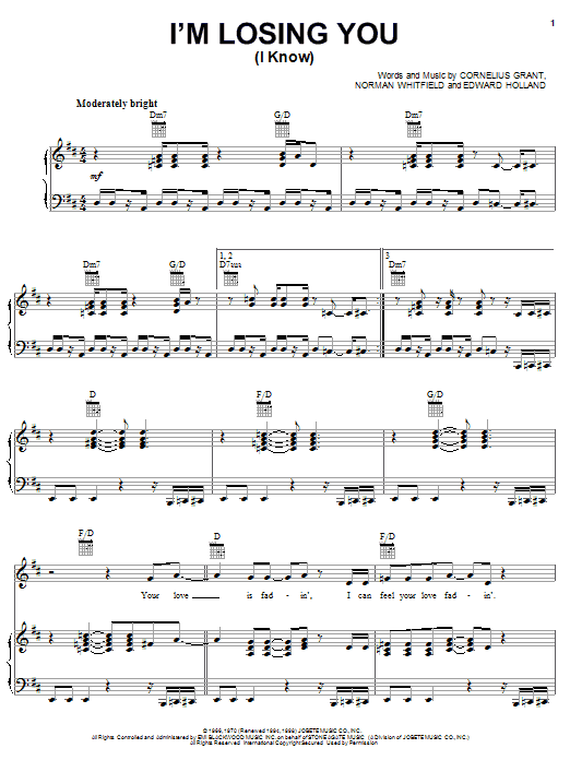 Learn to play The Temptations I'm Losing You (I Know) sheet music for Piano, Vocal & Guitar (Right-Hand Melody) in minutes. The Temptations I'm Losing You (I Know) sheet music preview music notes and score for Piano, Vocal & Guitar (Right-Hand Melody) including 7 page(s)