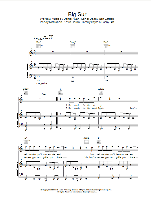 The Thrills Big Sur sheet music preview music notes and score for Melody Line, Lyrics & Chords including 2 page(s)