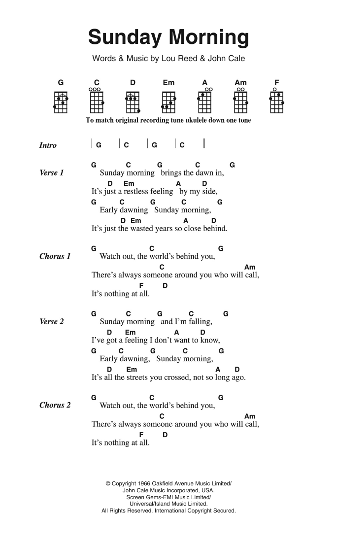 The Velvet Underground Sunday Morning sheet music preview music notes and score for Alto Saxophone including 2 page(s)