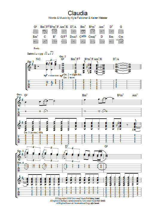 The View Claudia sheet music preview music notes and score for Guitar Tab including 6 page(s)