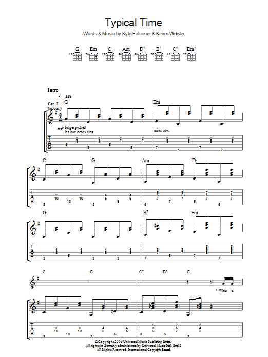 The View Typical Time sheet music preview music notes and score for Guitar Tab including 2 page(s)