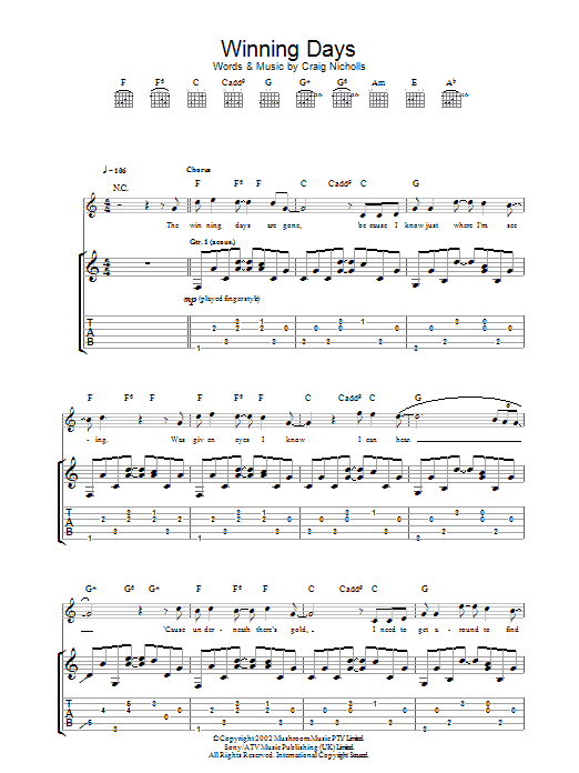 Learn to play The Vines Winning Days sheet music for Guitar Tab in minutes. The Vines Winning Days sheet music preview music notes and score for Guitar Tab including 6 page(s)