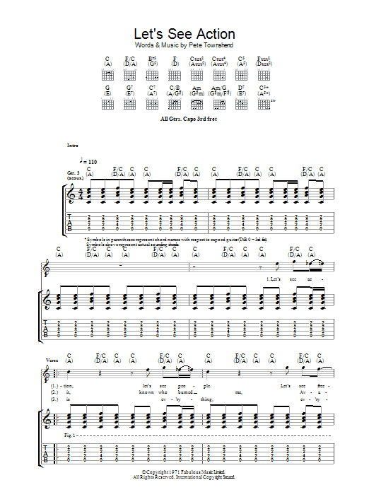 The Who Let's See Action sheet music preview music notes and score for Guitar Tab including 7 page(s)