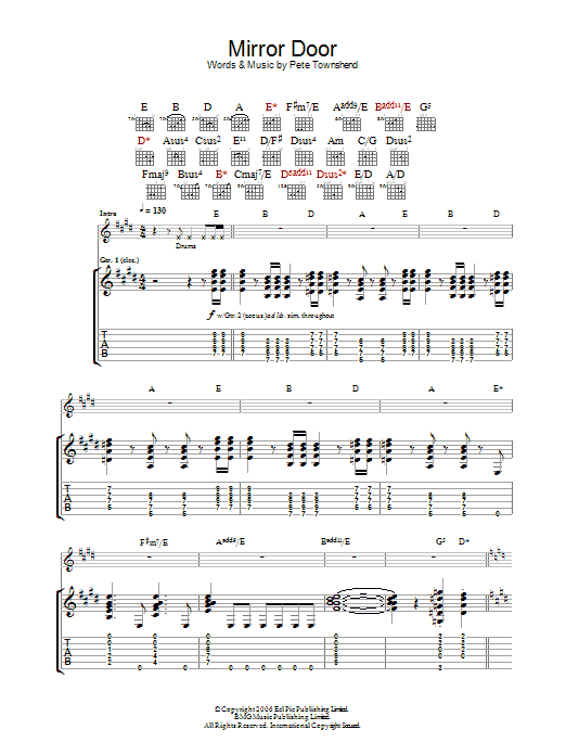 The Who Mirror Door sheet music preview music notes and score for Guitar Tab including 6 page(s)