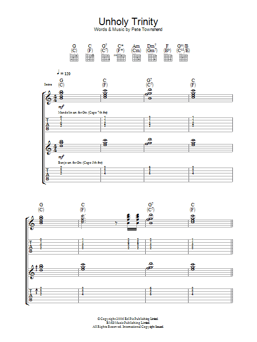 The Who Unholy Trinity sheet music preview music notes and score for Guitar Tab including 6 page(s)