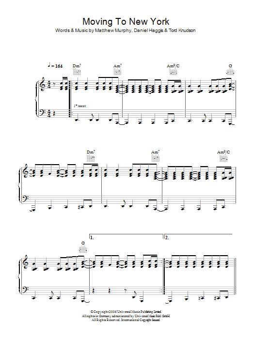 Learn to play The Wombats Moving To New York sheet music for Piano, Vocal & Guitar in minutes. The Wombats Moving To New York sheet music preview music notes and score for Piano, Vocal & Guitar including 6 page(s)