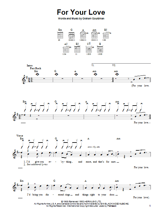 Learn to play The Yardbirds (with Eric Clapton) For Your Love sheet music for Easy Guitar Tab in minutes. The Yardbirds (with Eric Clapton) For Your Love sheet music preview music notes and score for Easy Guitar Tab including 3 page(s)