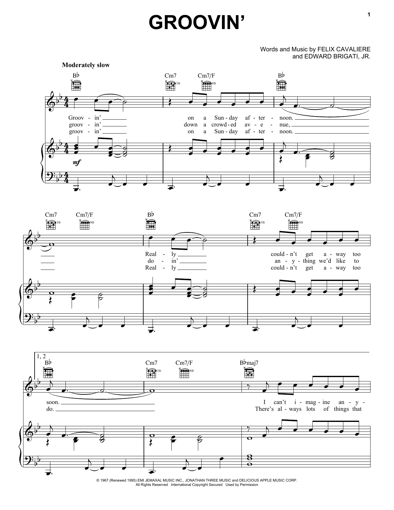 Learn to play The Young Rascals Groovin' sheet music for Piano, Vocal & Guitar (Right-Hand Melody) in minutes. The Young Rascals Groovin' sheet music preview music notes and score for Piano, Vocal & Guitar (Right-Hand Melody) including 3 page(s)