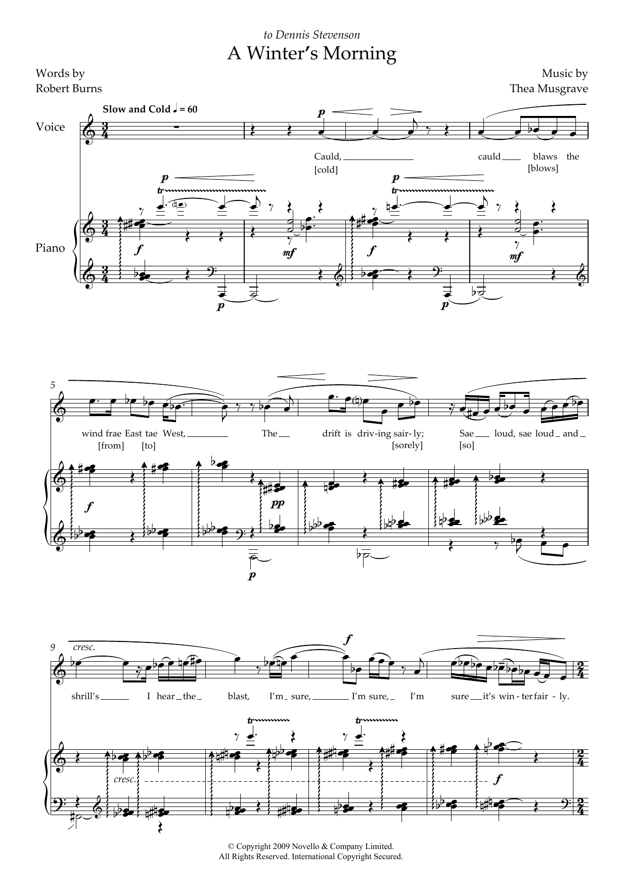 Thea Musgrave A Winter's Morning (for soprano & piano) sheet music, chords, lyrics - Printable PDF for Piano & Vocal