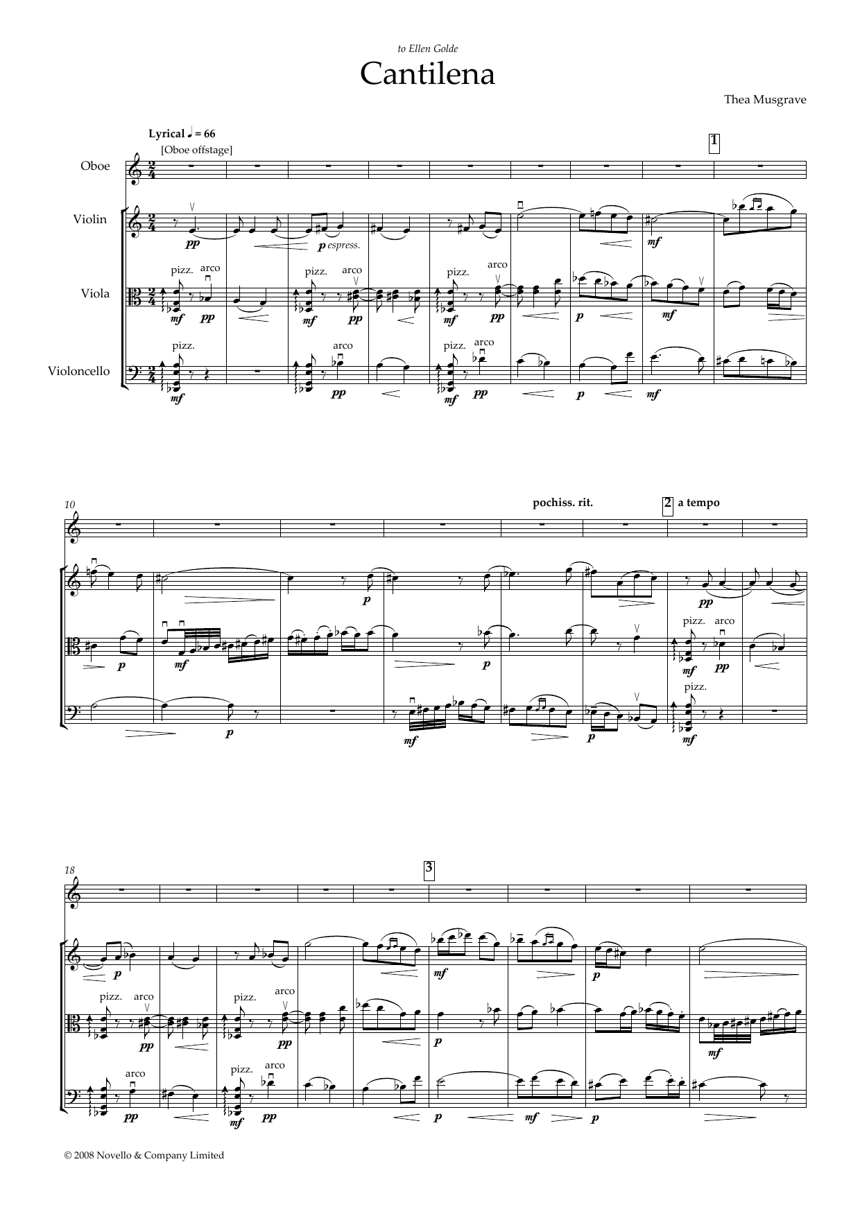 Thea Musgrave Cantilena for Oboe Quartet (full score) sheet music, chords, lyrics - Printable PDF for Piano
