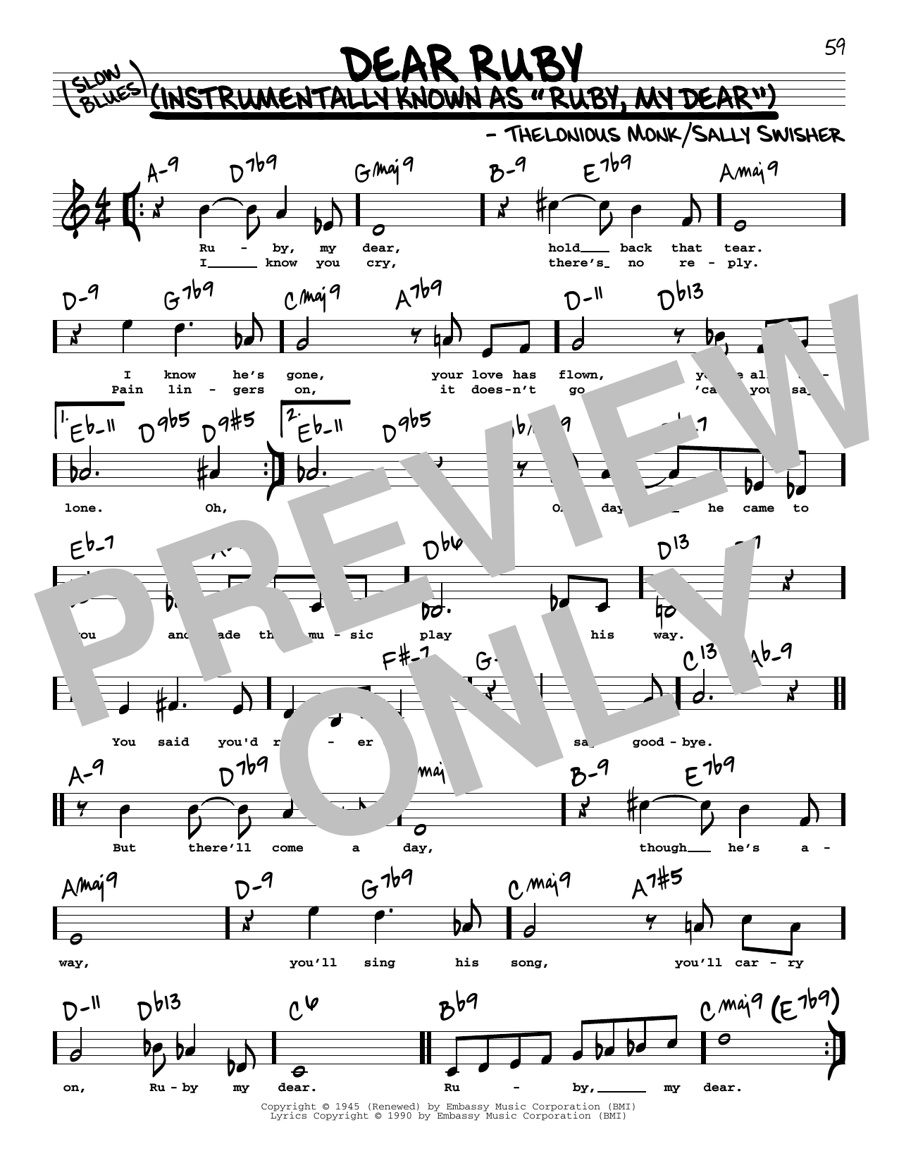 Learn to play Thelonious Monk Dear Ruby (High Voice) sheet music for Real Book – Melody, Lyrics & Chords in minutes. Thelonious Monk Dear Ruby (High Voice) sheet music preview music notes and score for Real Book – Melody, Lyrics & Chords including 1 page(s)