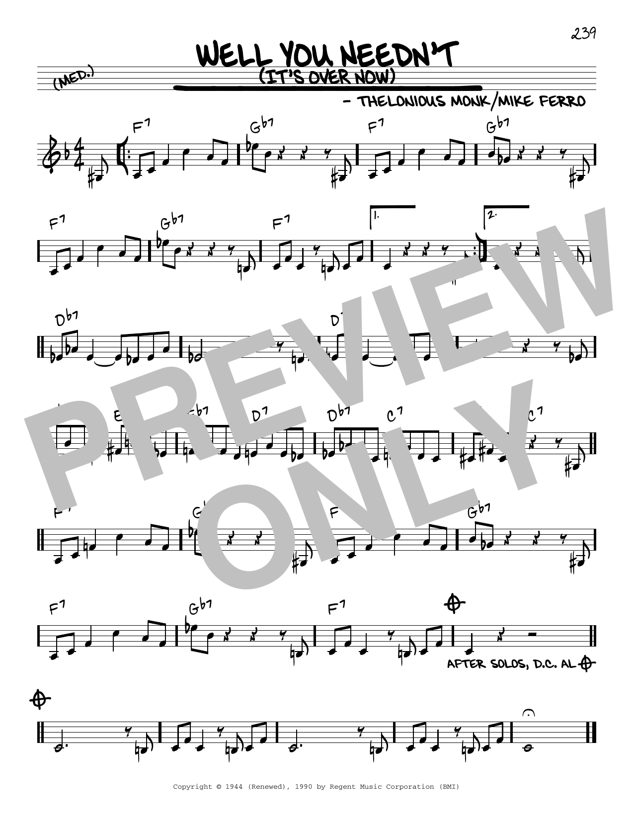 Learn to play Thelonious Monk Well You Needn't (It's Over Now) sheet music for Beginner Piano in minutes. Thelonious Monk Well You Needn't (It's Over Now) sheet music preview music notes and score for Beginner Piano including 3 page(s)