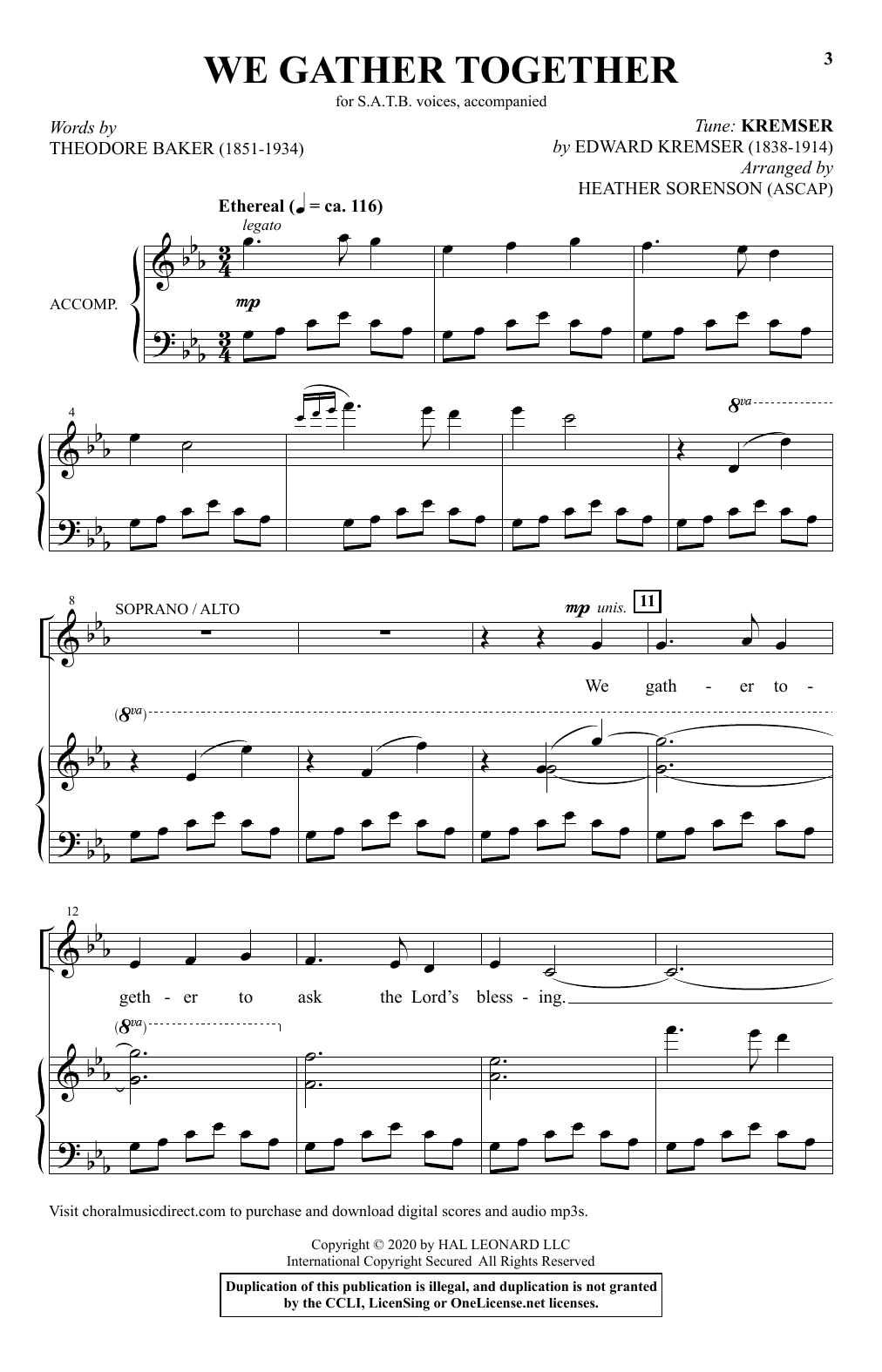 Theodore Baker We Gather Together (arr. Heather Sorenson) sheet music, chords, lyrics - Printable PDF for SATB Choir