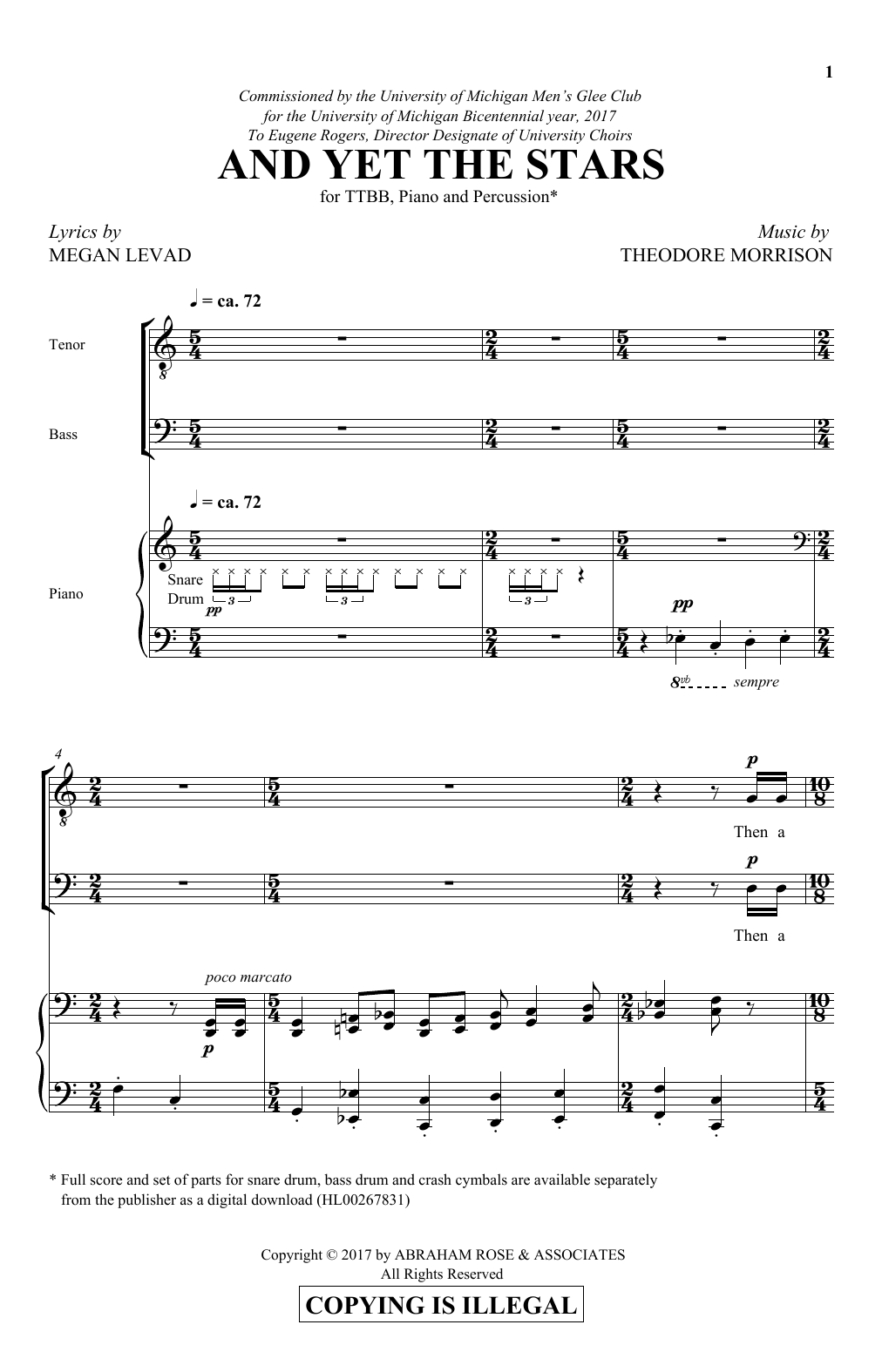 Theodore Morrison And Yet The Stars sheet music, chords, lyrics - Printable PDF for TTBB