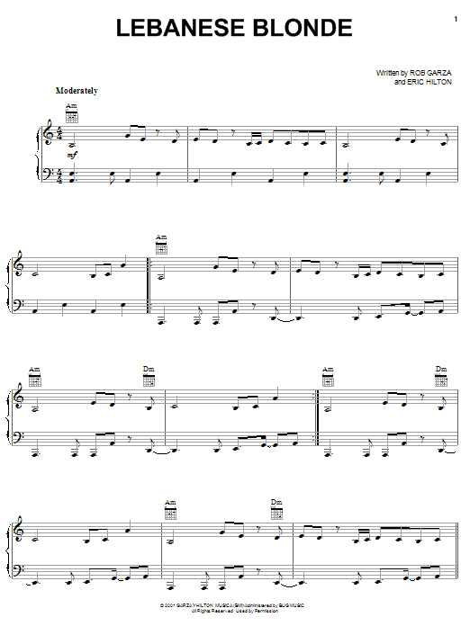 Thievery Corporation Lebanese Blonde sheet music, chords, lyrics - Printable PDF for Piano, Vocal & Guitar (Right-Hand Melody)