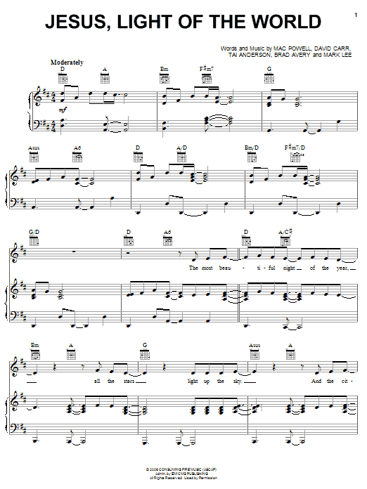 Third Day Jesus, Light Of The World sheet music, chords, lyrics - Printable PDF for Piano, Vocal & Guitar (Right-Hand Melody)