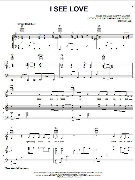 Third Day, Steven Curtis Chapman, MercyMe I See Love sheet music, chords, lyrics - Printable PDF for Piano, Vocal & Guitar (Right-Hand Melody)