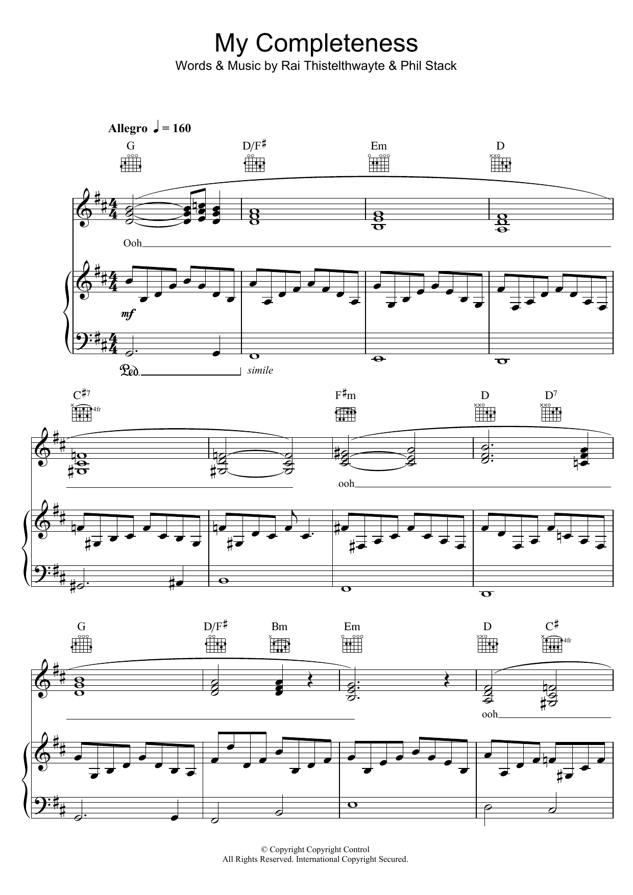Thirsty Merc My Completeness sheet music preview music notes and score for Piano, Vocal & Guitar (Right-Hand Melody) including 7 page(s)