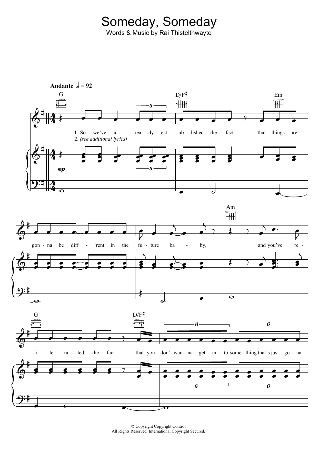 Thirsty Merc Someday, Someday sheet music preview music notes and score for Piano, Vocal & Guitar (Right-Hand Melody) including 7 page(s)