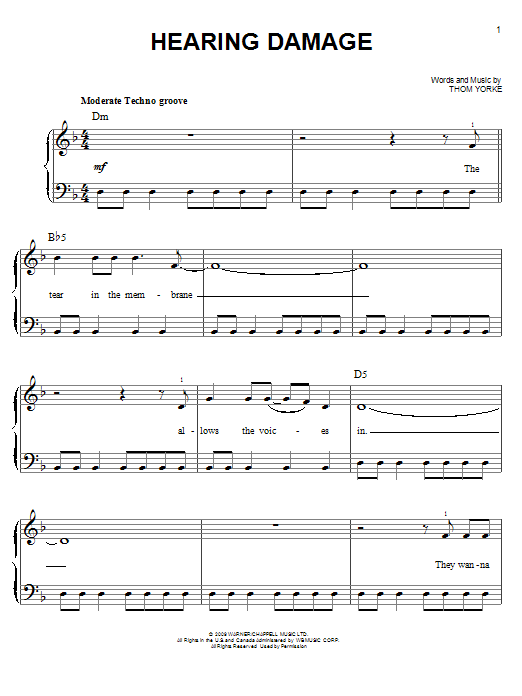 Learn to play Thom Yorke Hearing Damage sheet music for Piano, Vocal & Guitar (Right-Hand Melody) in minutes. Thom Yorke Hearing Damage sheet music preview music notes and score for Piano, Vocal & Guitar (Right-Hand Melody) including 7 page(s)