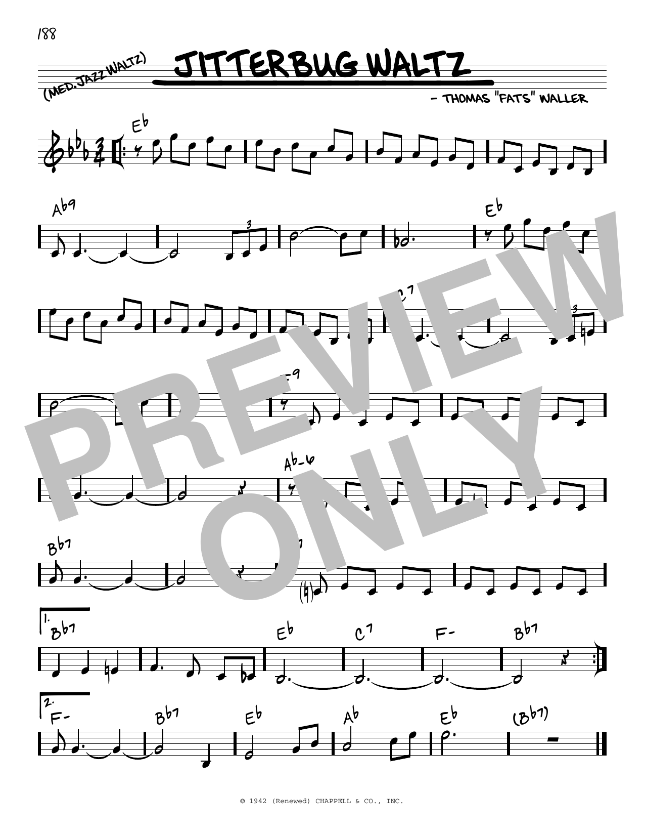 Fats Waller Jitterbug Waltz (arr. Robert Rawlins) sheet music, chords, lyrics - Printable PDF for Real Book – Melody, Lyrics & Chords