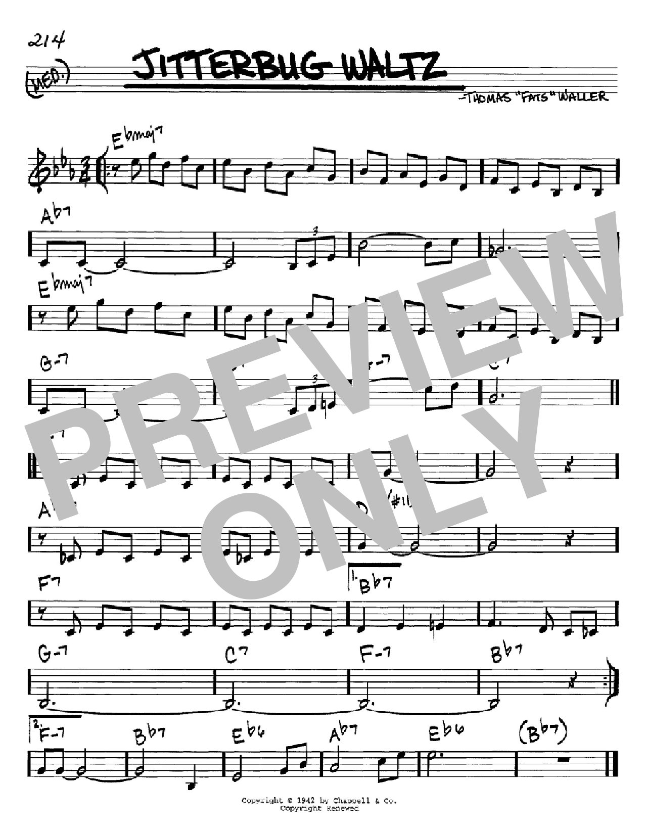 Fats Waller Jitterbug Waltz sheet music, chords, lyrics - Printable PDF for Real Book - Melody & Chords - C Instruments
