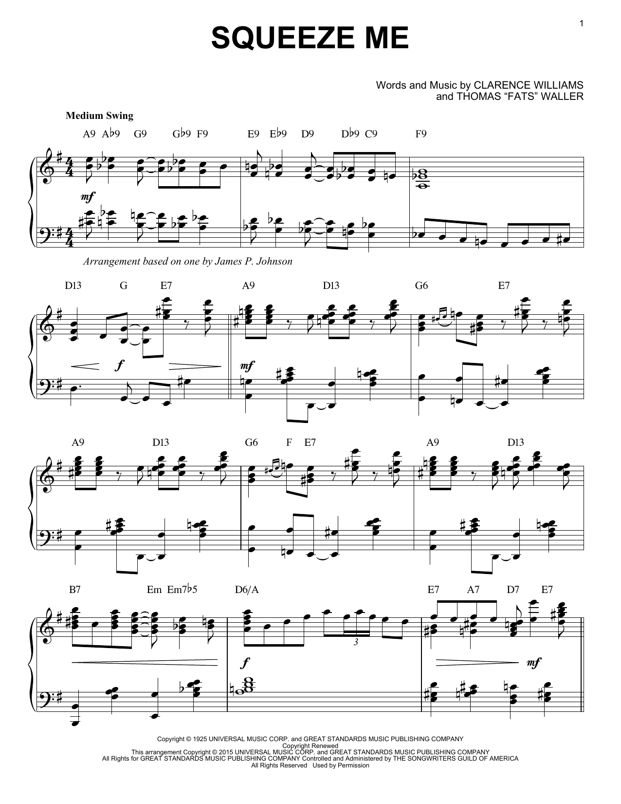 Fats Waller Squeeze Me sheet music, chords, lyrics - Printable PDF for Piano