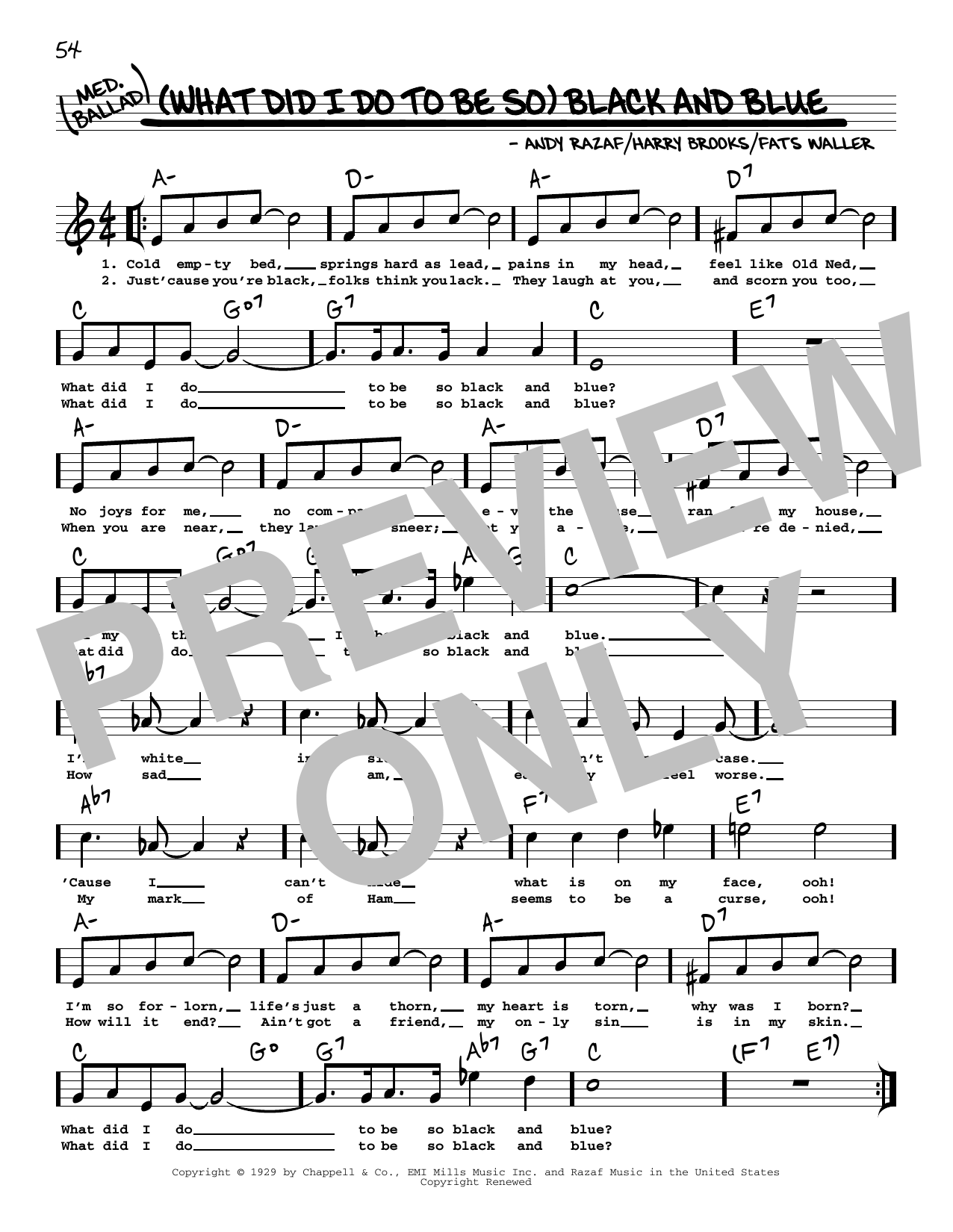 Fats Waller (What Did I Do To Be So) Black And Blue (arr. Robert Rawlins) sheet music, chords, lyrics - Printable PDF for Real Book – Melody, Lyrics & Chords