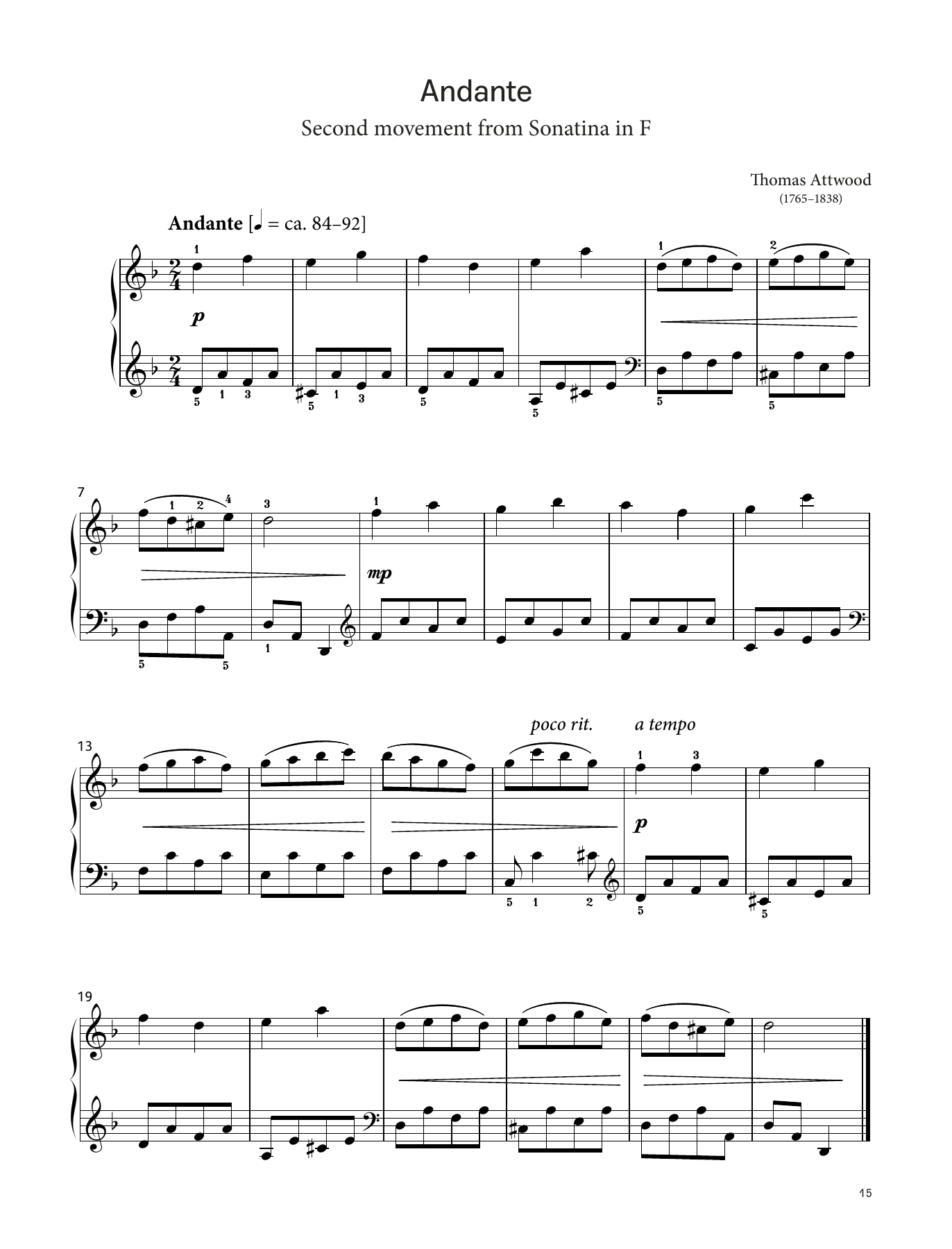Thomas Attwood Andante (LCME Piano 2018 Grade 1 List A) sheet music, chords, lyrics - Printable PDF for Piano Solo