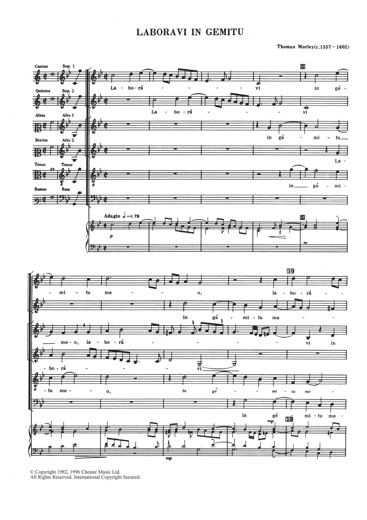 Thomas Morley Laboravi In Gemitu sheet music, chords, lyrics - Printable PDF for Choral SAATB