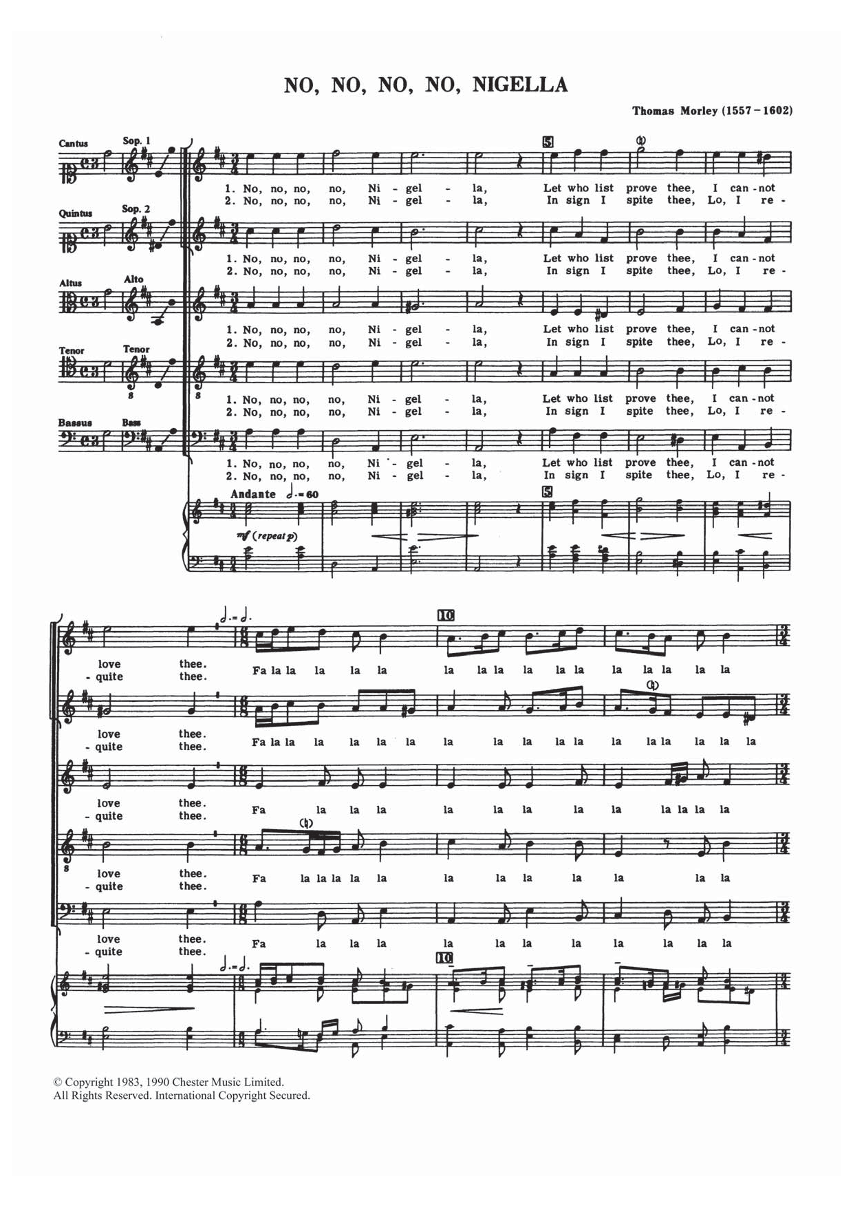 Thomas Morley No, No, No, No, Nigella sheet music, chords, lyrics - Printable PDF for Choir