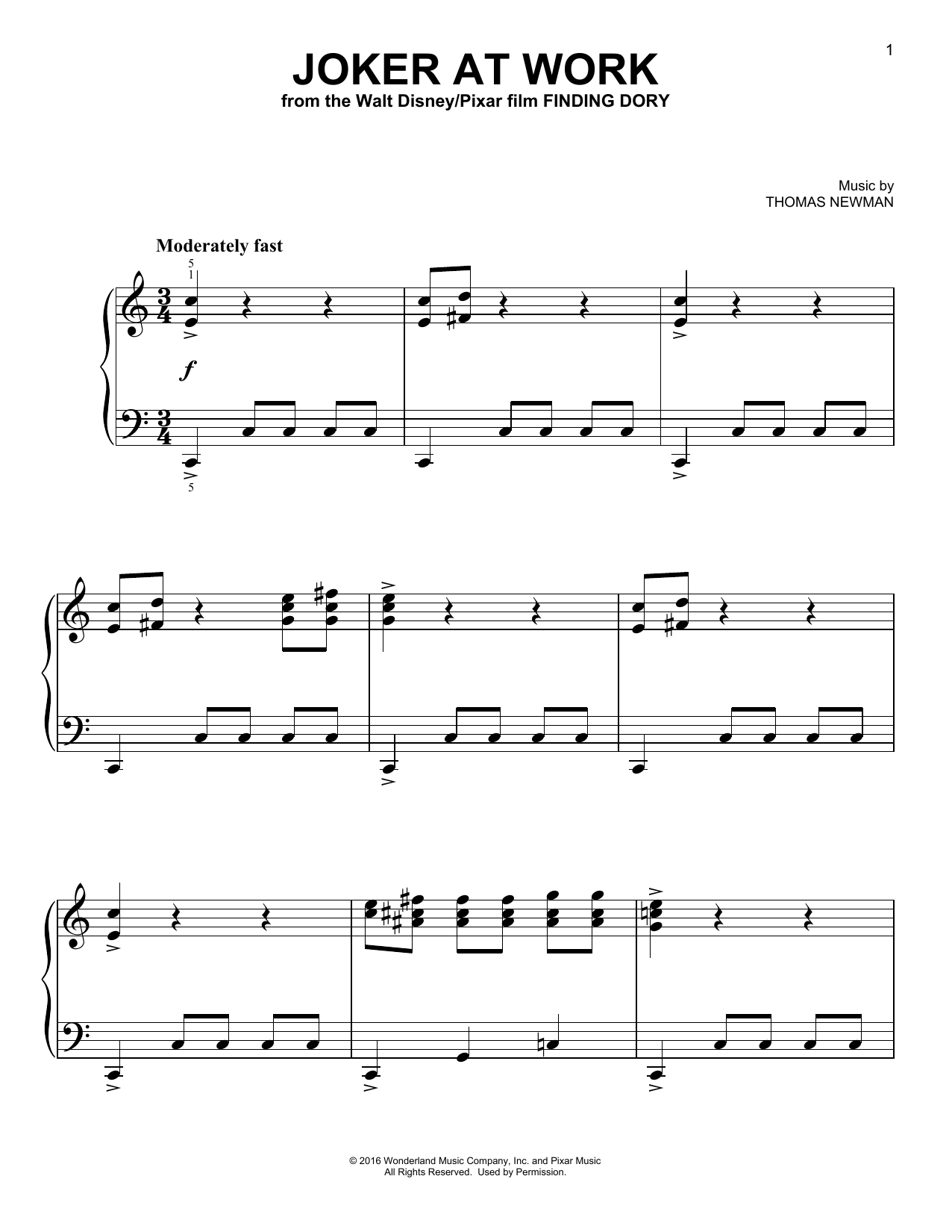 Thomas Newman Joker At Work sheet music, chords, lyrics - Printable PDF for Easy Piano