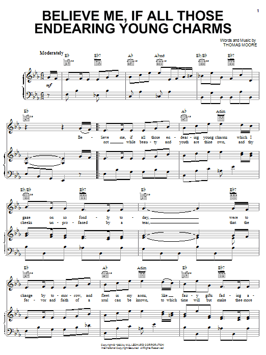Learn to play Thomas Moore Believe Me, If All Those Endearing Young Charms sheet music for Easy Piano in minutes. Thomas Moore Believe Me, If All Those Endearing Young Charms sheet music preview music notes and score for Easy Piano including 2 page(s)