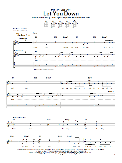 Three Days Grace Let You Down sheet music preview music notes and score for Guitar Tab including 7 page(s)