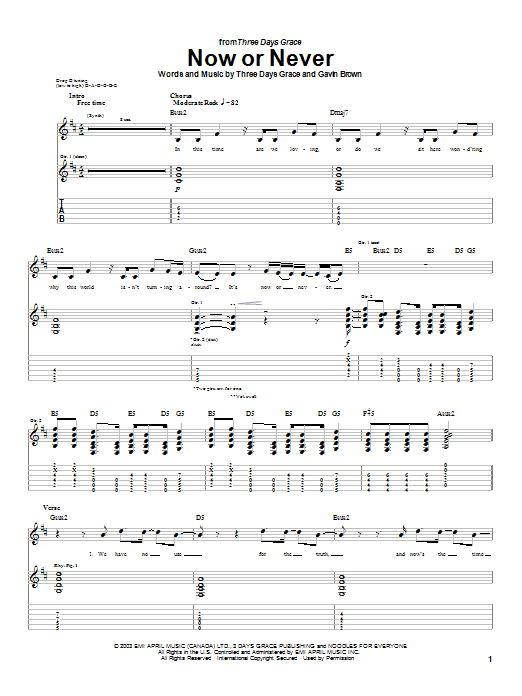 Learn to play Three Days Grace Now Or Never sheet music for Guitar Tab in minutes. Three Days Grace Now Or Never sheet music preview music notes and score for Guitar Tab including 5 page(s)