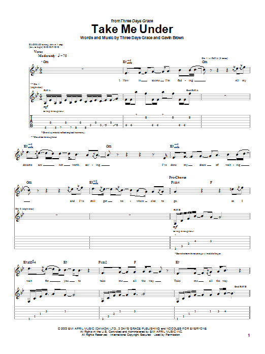 Learn to play Three Days Grace Take Me Under sheet music for Guitar Tab in minutes. Three Days Grace Take Me Under sheet music preview music notes and score for Guitar Tab including 5 page(s)