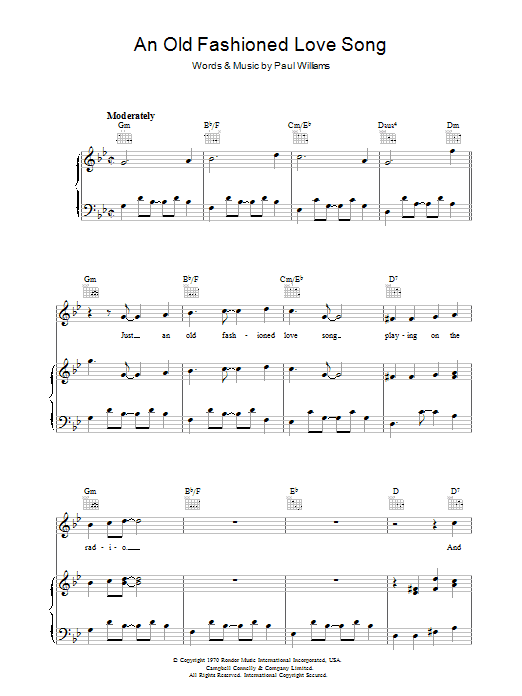 Learn to play Three Dog Night An Old Fashioned Love Song sheet music for Piano, Vocal & Guitar (Right-Hand Melody) in minutes. Three Dog Night An Old Fashioned Love Song sheet music preview music notes and score for Piano, Vocal & Guitar (Right-Hand Melody) including 7 page(s)