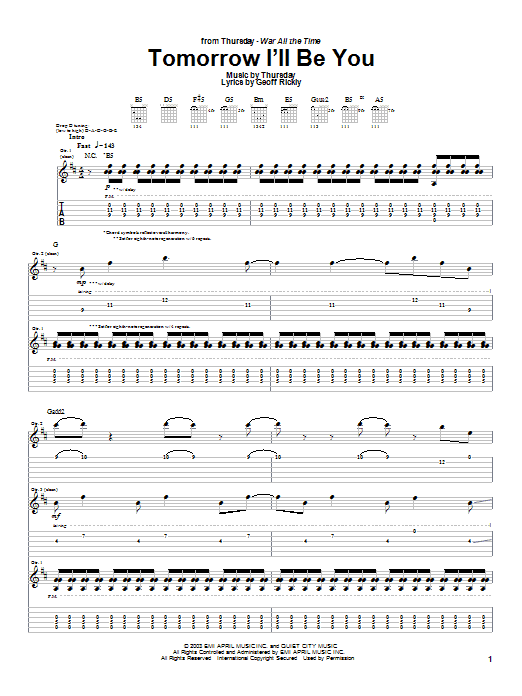 Thursday Tomorrow I'll Be You sheet music preview music notes and score for Guitar Tab including 12 page(s)
