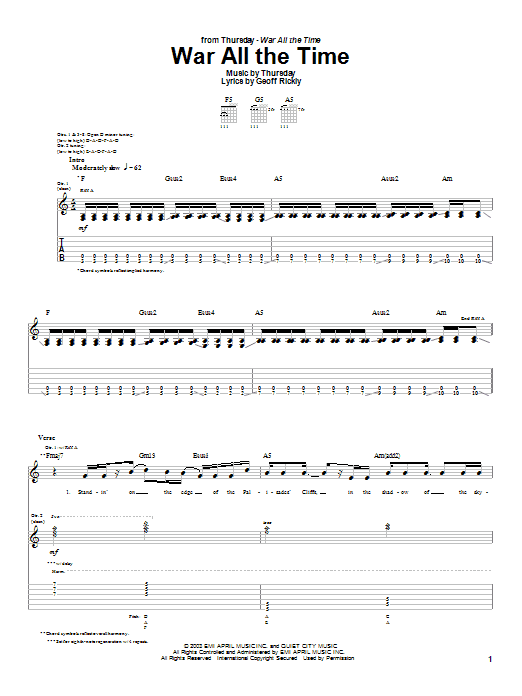 Learn to play Thursday War All The Time sheet music for Guitar Tab in minutes. Thursday War All The Time sheet music preview music notes and score for Guitar Tab including 10 page(s)