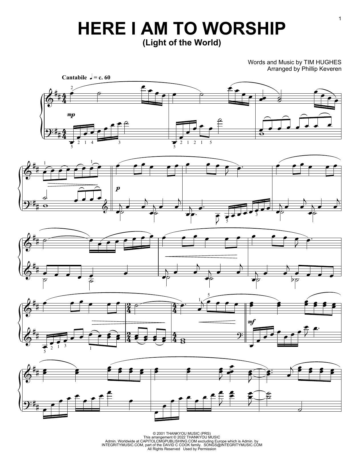 Tim Hughes Here I Am To Worship (Light Of The World) [Classical version] (arr. Phillip Keveren) sheet music, chords, lyrics - Printable PDF for Piano Solo
